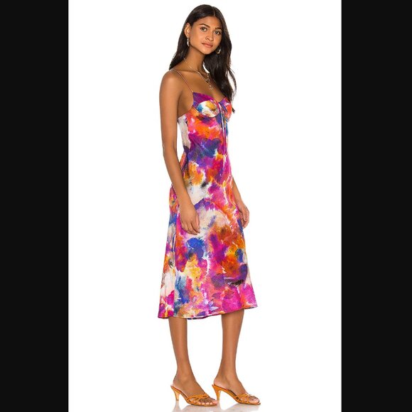 SUN BECOMES HER Women's Corset Midi Dress Size 6 In Botanical Tie Dye - Picture 2 of 14